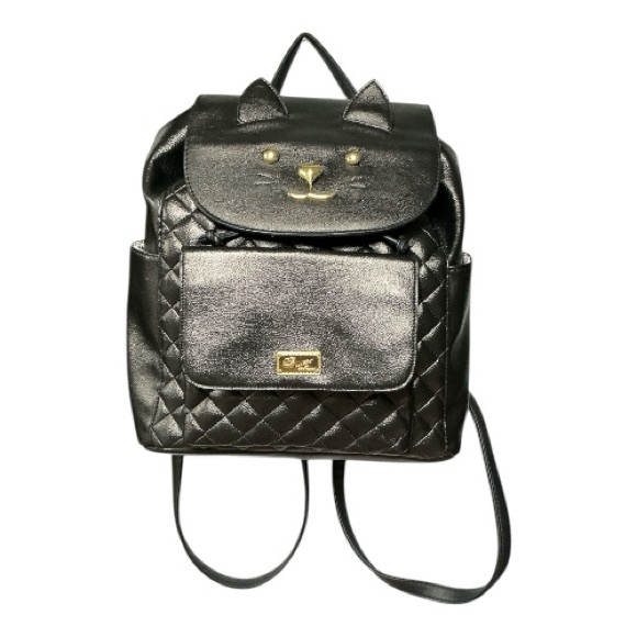 Betsy Johnson - NWOT - Black Vegan Leather Quilted Cat Ear Backpack Bag - Picture 2 of 12